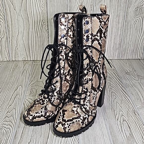 DV Dolce Vita Ayleen Snakeskin Print Mid Calf Combat Boots Womens Size 5 NEW - Picture 10 of 16